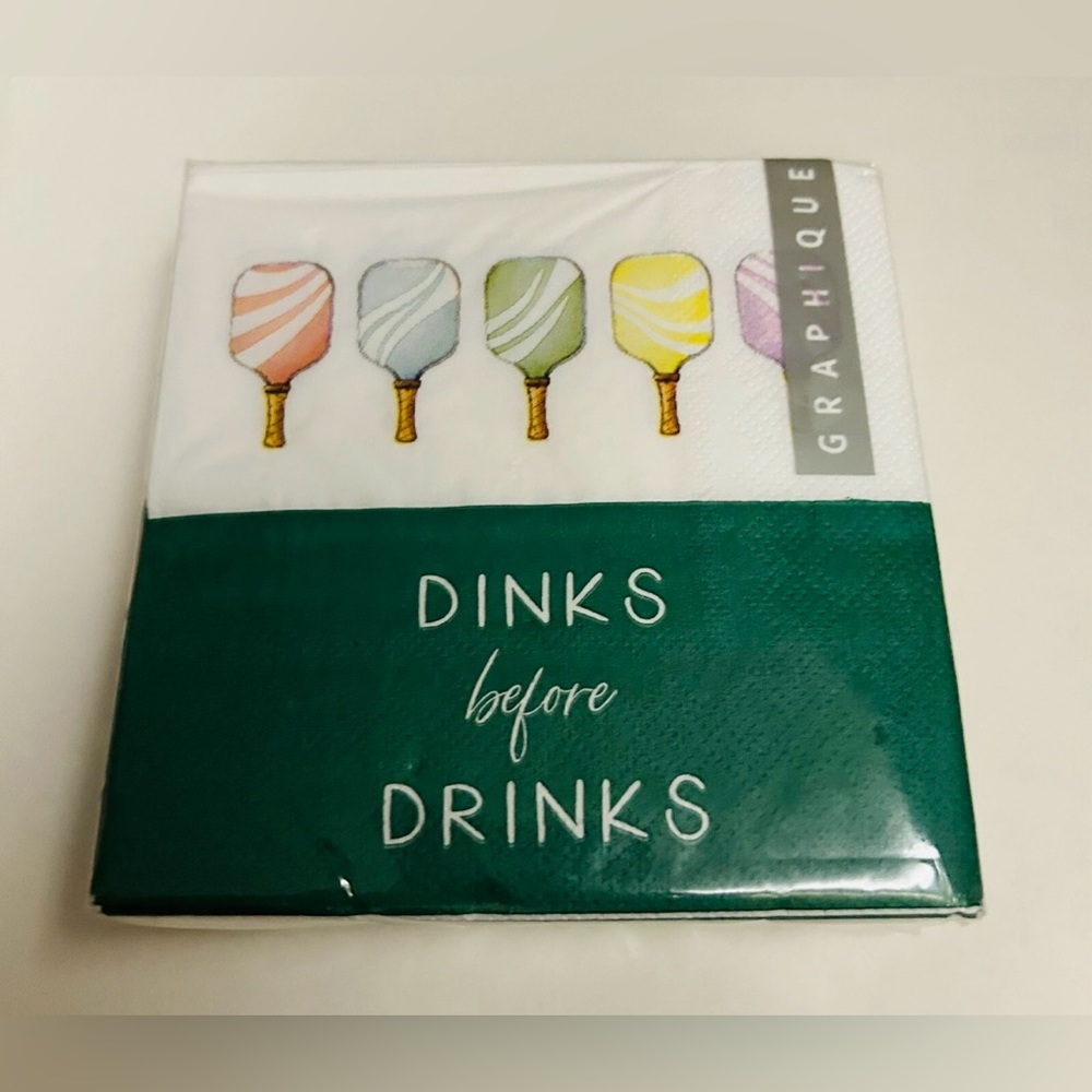 New 40 Graphique de France Cocktail Napkin 4 3/4" Dinks Before Drinks Pickleball